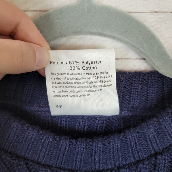 THE WOOLY PULLY MILITARY STYLE 100% WOOL SHOULDER PATCH SWEATER NAVY, SZ LARGE - Picture 6 of 9